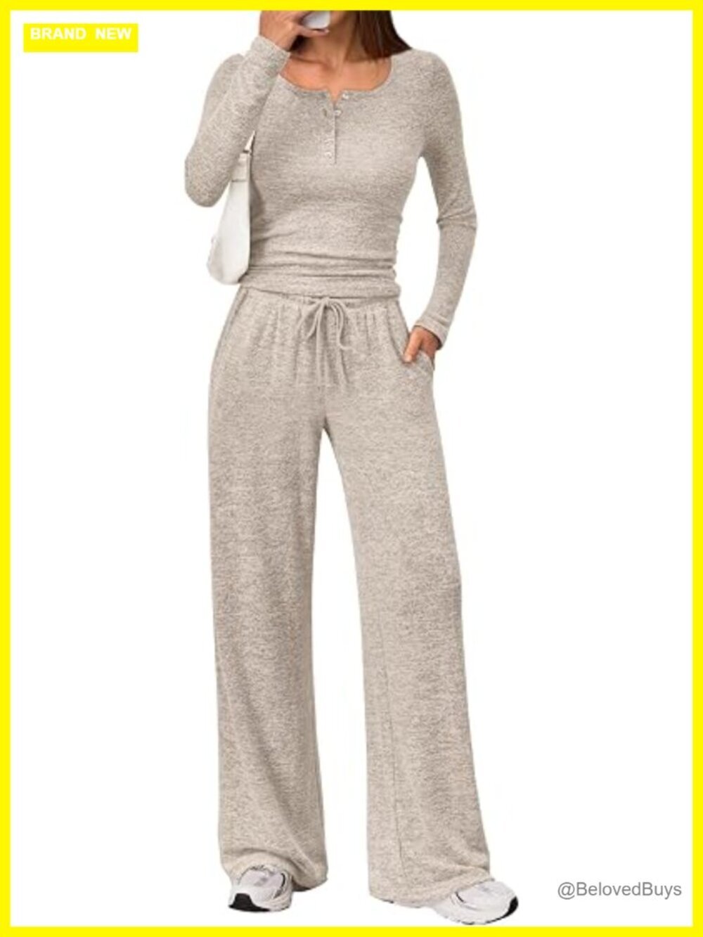 2 Piece Lounge Sets Henley Neck Sweater Top Wide Leg Pants Sweat Suits